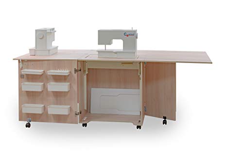 Comfort 1Q+ | Mueble para máquina de coser | Armario de costura | (Lakeland Acacia Light, M (Air-Lifter 10kg))