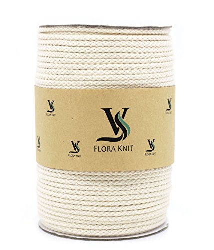 Cordón de macramé de algodón natural, FloraHome NC; 4 mm x 100 metros, para colgar plantas, manualidades, etc (no material de reciclaje)