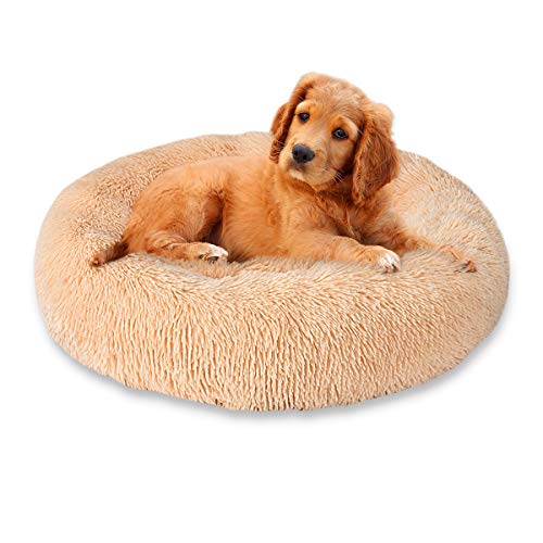 Cozywind Cama Gato Suave Cama Perro Redonda,Mascotas Calentito Cojín Lavable Invierno de Felpa,Diámetro 70cm,Marrón Claro