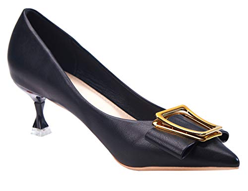 C.PARAVANO Zapatos de Salón Medio Alto con Extremo en Punta Salones Almond de Adornados Presentan Kitten Heels de 55 mm 70mm (Tamaño 40, Black Metal)