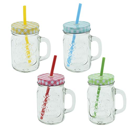 CREOFANT Juego de vasos compuesto por 4 vasos con pajitas, vaso de cóctel para fiestas hawaianas en el jardín, aprox. 400 ml CREOFANT Juego de vasos compuesto por 4 vasos con pajitas, vaso de cóctel para fiestas hawaianas en el jardín, aprox. 400 ml