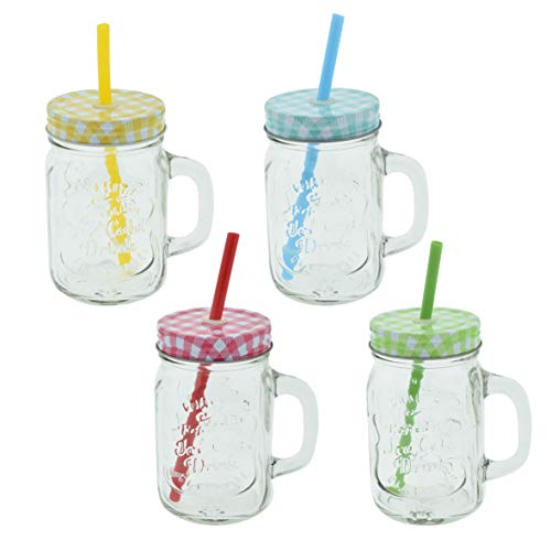 CREOFANT Juego de vasos compuesto por 4 vasos con pajitas, vaso de cóctel para fiestas hawaianas en el jardín, aprox. 400 ml