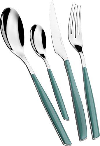 Cubertería BUGATTI, Glamour, 24 piezas en acero inoxidable 18/10 y mango CELADON GREEN. Juego de cubiertos para 6 personas compuesto por 6 cucharas, 6 tenedores, 6 cuchillos y 6 cucharas de café Cubertería BUGATTI, Glamour, 24 piezas en acero inoxidable 18/10 y mango CELADON GREEN. Juego de cubiertos para 6 personas compuesto por 6 cucharas, 6 tenedores, 6 cuchillos y 6 cucharas de café