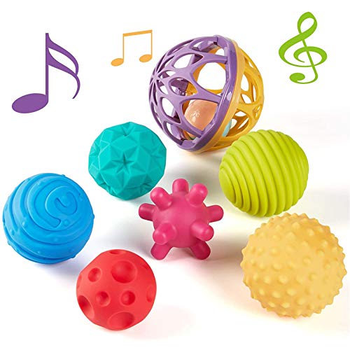 CubicFun Bolas Sensoriales para Bebés Juguetes Bebe 6 Meses a 1 año Multi Textura Pelota Sonajeros Bebe Infantil Pelotas de Masaje Mordedor sin BPA con Sonido, 7 Piezas