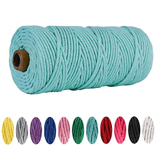 Cuerda de macramé de algodón de 3 mm x 100 m, para colgar macramé, para manualidades, manualidades, tejer, decoración (azul)