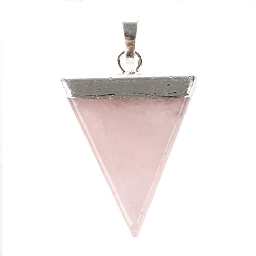 Dasorende Plata Plateado Semi-Preciosas Piedras Triangular Piramide Chakra Colgante para Collar Rosa Cuarzo