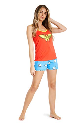 DC Comics Pijamas Mujer Verano, Ropa Mujer de Algodon, Wonder Woman Pijama de Tirantes con Pantalones Cortos Mujer, Regalos para Mujer Chica Adolescente (M)