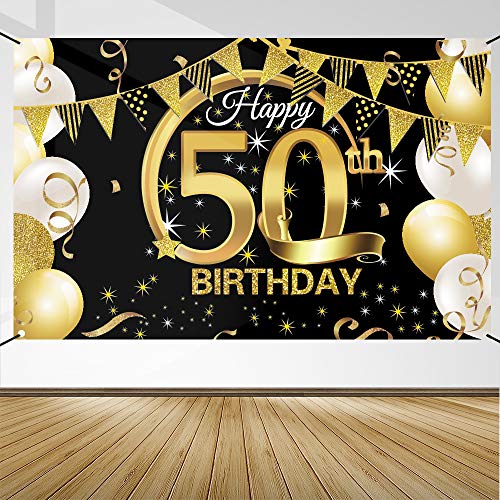 Decoración de Fiesta de 50 Cumpleaños, Extra Grande Póster de Cartel Dorado Negro Materiales de Fiesta de 50 Cumpleaños, Pancarta de Fondo de 50 Aniversario para Foto Prop Fondo