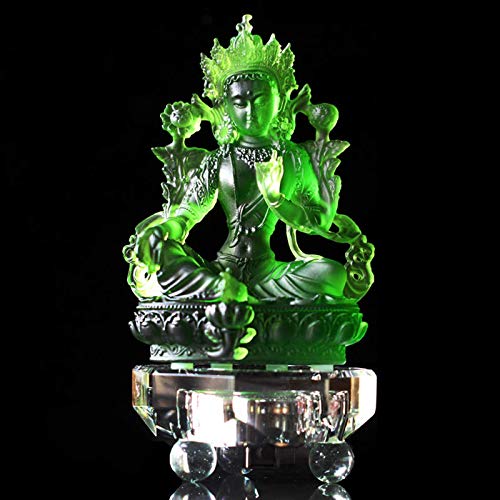 DHTOMC Estatua de Buda Tara de Vidrio Verde,Accesorios de Decoración del Hogar de Lujo,Escultura Piadosa,12.6cm*7cm*4.5cm