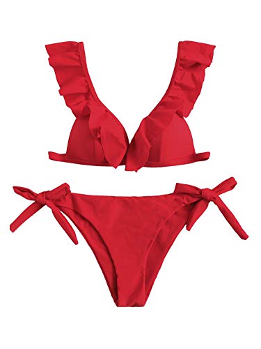 DIDK Bikini Mujer 2020, Set de Bikini Rojo Volante Traje de baño