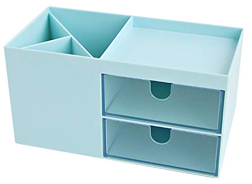 DMFSHI Portalápices con Cajón, Escritorio Pluma Lápiz Soporte Soporte Almacenamiento Olla Contenedor Caja de Papelería Organizador para la Escuela Oficina Hogar (17.2 * 8.7 * 9.2cm,azul)