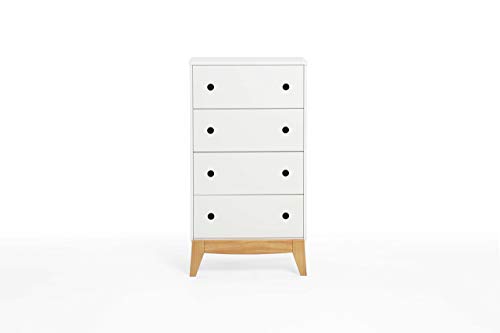 Dogar Sinfonier de 4 Cajones, Estilo Nórdico, Blanco Lacado y Roble, Individual, 85x36x11.5 cm Dogar Sinfonier de 4 Cajones, Estilo Nórdico, Blanco Lacado y Roble, Individual, 85x36x11.5 cm