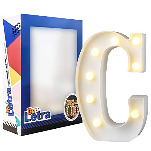 DON LETRA Letras Luminosas Decorativas con Luces LED, Letras del Alfabeto A-Z, Altura de 22cm, Color Blanco - Letra C
