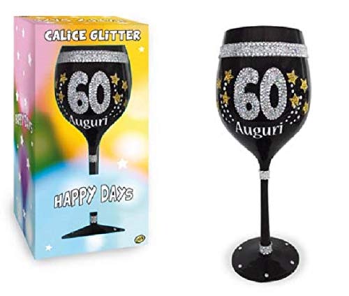 dor Copa Maxi de 60 años de cristal negro con impresión de purpurina – Gadget Idea regalo fiesta 60 cumpleaños