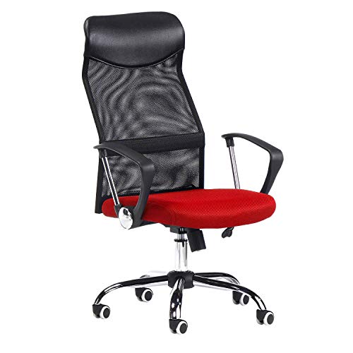 duehome Silla de Oficina, Silla de Despacho, Escritorio o Estudio, Acabado en Tejido Transpirable Color Rojo y  Negro, Modelo Mega, Medidas: 60,5 cm (Ancho) x 65 cm (Fondo) x 108,5-116,5 cm (Alto)