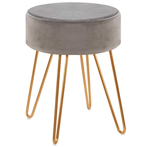 Duhome Taburete de Tela Terciopelo banqueta Redondo Acolchado seleccion de Color 9111, Color:Gris, Material:Terciopelo Duhome Taburete de Tela Terciopelo banqueta Redondo Acolchado seleccion de Color 9111, Color:Gris, Material:Terciopelo