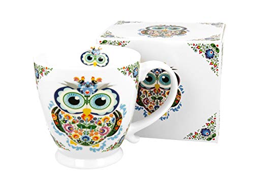 Duo Secret Garden - Taza de café y té (porcelana, 480 ml), diseño de búho