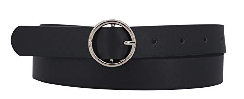 Eanago - Cinturón para mujer con hebilla plateada, color negro Ancho: 2,4 cm. Negro 65 cm