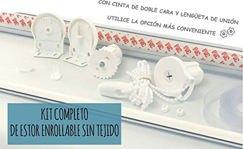 EB ESTORES BARATOS Mecanismo Estor Enrollable Kit Completo/Sistema Accionamiento + Eje de Aluminio. Anchuras de 1 en 1 cm/Altura de Cadena a Convenir. Color: Blanco. Medida Ancho: 297cm