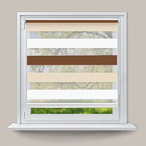 ECD Germany Persiana Doble 55x150 cm - Color Blanco-Beige-Marrón - Klemmfix - fácil instalación Incluye Material de Montaje - protección Solar y privacidad - Estor envolvible ECD Germany Persiana Doble 55x150 cm - Color Blanco-Beige-Marrón - Klemmfix - fácil instalación Incluye Material de Montaje - protección Solar y privacidad - Estor envolvible