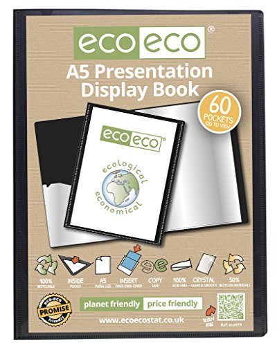 eco-eco A5 50% Reciclada 60 Bolsillo De Color Negro Presentación Libro de Exhibición, A5 60 Pocket/120 View 1 x Single (eco019)