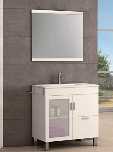 EL ALMACEN DEL PROFESIONAL Juego de Mueble de Baño Modelo Portland Porcelana, Conjunto formado por Mueble de Baño Estilo Moderno Lacado en Blanco Ancho 80cm, Lavabo de Porcelana y Espejo a Juego EL ALMACEN DEL PROFESIONAL Juego de Mueble de Baño Modelo Portland Porcelana, Conjunto formado por Mueble de Baño Estilo Moderno Lacado en Blanco Ancho 80cm, Lavabo de Porcelana y Espejo a Juego