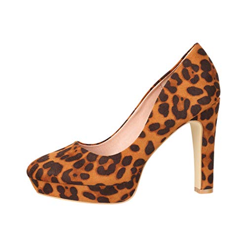 Elara Zapato de Tacón Alto para Mujer Vintage Chunkyrayan Leopardo E22360-Leopard-36