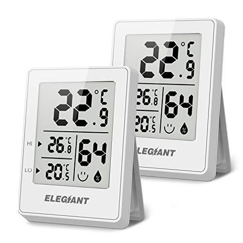 ELEGIANT (2 Piezas Termómetro Higrómetro Digital para Interior, Termohigrómetro Mini Medidor de Temperatura Medidor Profesional de Humedad para Casa, Habitación de Bebés, Sala, Oficina, Blanco