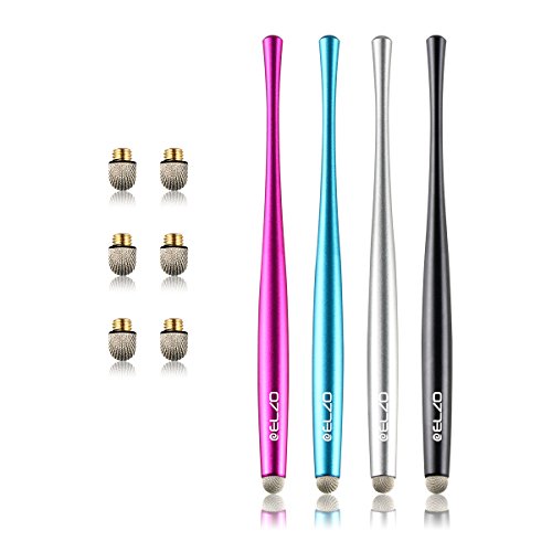 ELZO - 4 Unidad Bolígrafo Digital Lápiz Digital, Aluminio Stylus Pen Cintura Delgada para Pantallas Táctiles, Color Negro, Plata, Rosa Roja, Azul Claro