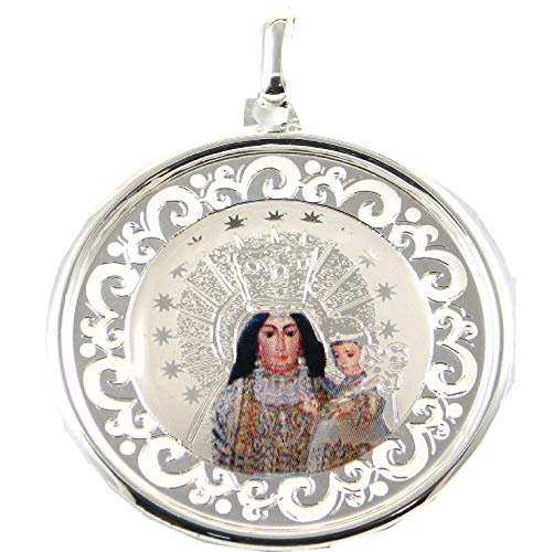 EMPATHY JEWELS Medalla Virgen de los Desamparados en Plata de Ley, Nuestra Cheperudeta Colgante de 33 milimetros