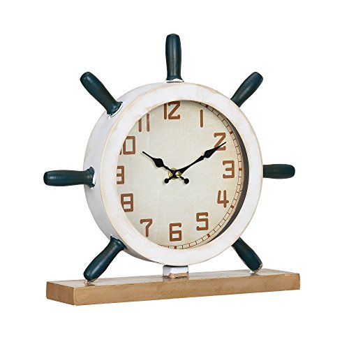 [en.casa] Reloj de Mesa Decorativo diseño Marinero timón - Pantalla analógica - 34 x 8 x 32 cm Cristal