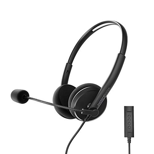 Energy Sistem Headset Office 2+ Black (Auriculares USB y Enchufe 3.5 mm, Control de Volumen, micrófono con Brazo retráctil), Negro