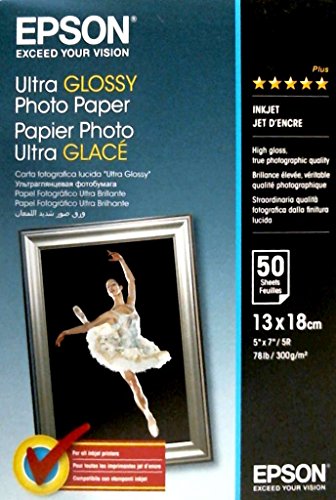 Epson C13S041944 - Papel fotográfico, 13 x 18 cm, 50 unidades, color blanco