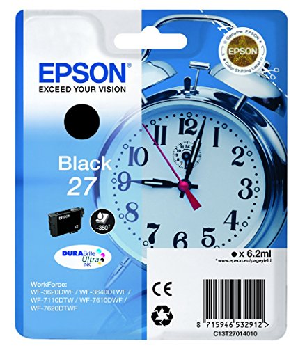 Epson C13T27014010 - Cartucho de tinta para impresoras, 6.2 ml, paquete estándar, color negro, para WorkForce 3620DWF, 3640DTWF, 7110DTW y otros, Ya disponible en Amazon Dash Replenishment