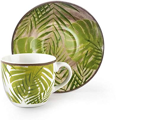 Excelsa Foliage - Juego de 6 tazas de café con plato, porcelana
