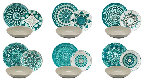 Excelsa - Vajilla de 18 Piezas de Porcelana, Color Azul/Gris, Modelo Mandala