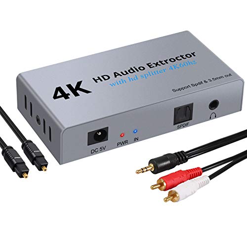 Extractor de Audio 4K 60Hz 3D DAC Adaptador HDMI a HDMI HDCP 1.4 con 2 Salidas SPDIF Óptico Toslink YUV 4:4:4 Jack 3.5mm Convertidor HDMI a HDMI para PS3/4 Reproductor de BLU-Ray/DVD/PC/HDTV