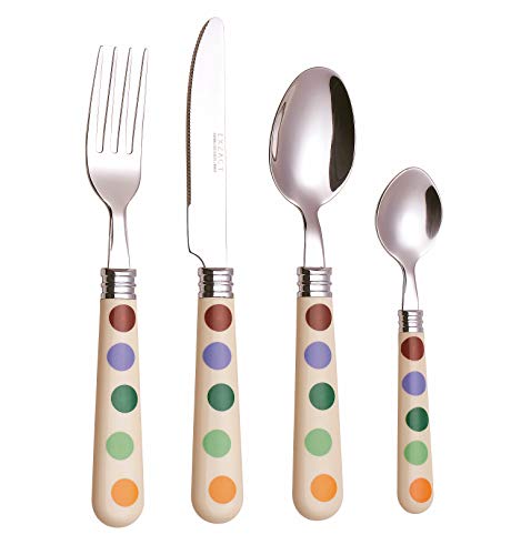Exzact Cubiertos de Lunares/Cubertería 24 Piezas en Acero Inoxidable/Polka Dots/Cubiertos con Asas de Color - Cuchillo De Mesa x6, Tenedores x6, Cucharas De Mesa x6, Cucharitas x6 Exzact Cubiertos de Lunares/Cubertería 24 Piezas en Acero Inoxidable/Polka Dots/Cubiertos con Asas de Color - Cuchillo De Mesa x6, Tenedores x6, Cucharas De Mesa x6, Cucharitas x6