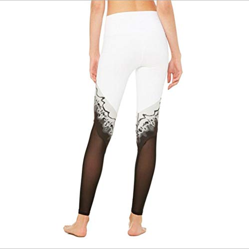 F-S-B Los Pantalones de Yoga Delgada Atractiva Pantalones de Yoga impresión del Modelo Deportivo de Las Mujeres,Blanco,S