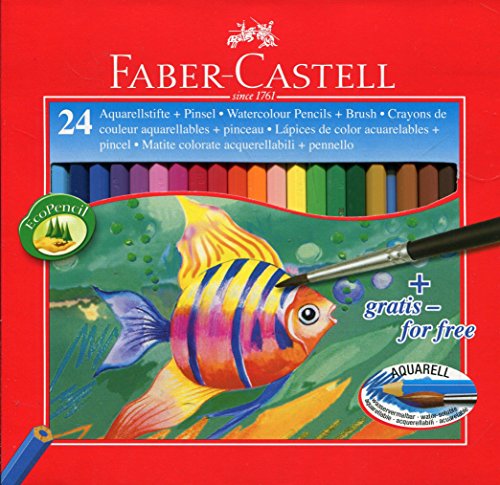 Faber-Castell 114425 - Estuche de 24 ecolápices de color acuarelable, 1 pincel