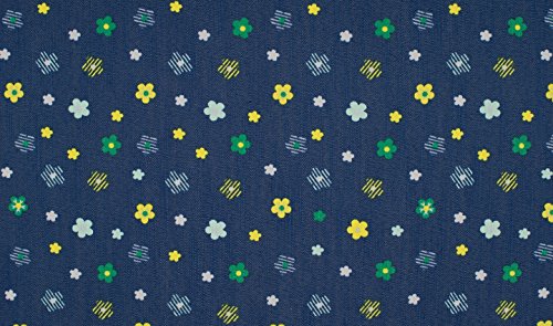 Fabrics-City Tela vaquera estampada flores algodón vaquero elástico 4489 (azul/verde/amarillo)