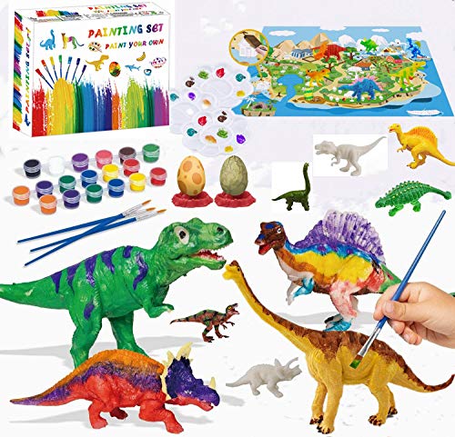 Felly Dinosaurios Juguetes 3 Años, Manualidades para Niños, 47 Piezas Pintura Kit con Tapete de Juego, Figuras Dinosaurios, 24 Colores Pintura, Creativo Juego Cumpleaño Regalos niños 3 4 5 6 7 8 Años