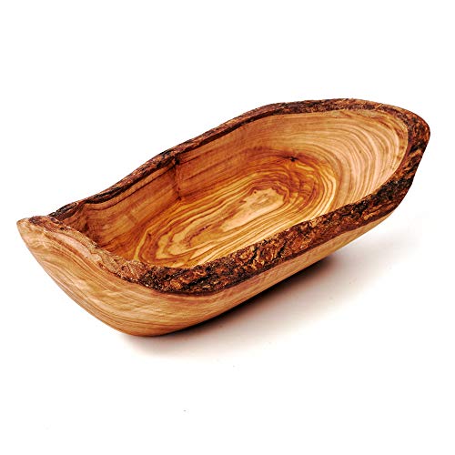 Fuente Recipiente para el Pan de Madera de Olivo Natural con Borde Natural - Tonos marrones, desde 20 cm