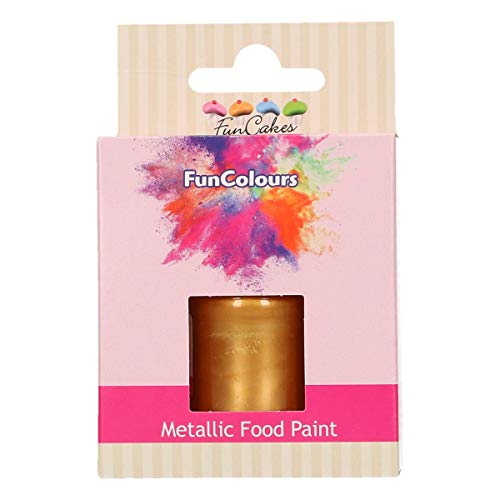 FunCakes FunColours Pintura Metálica Dark Gold 30 ml, Crea Efectos Metálicos en Fondant, Mazapán, Pasta de Goma, Royal Icing, Galletas