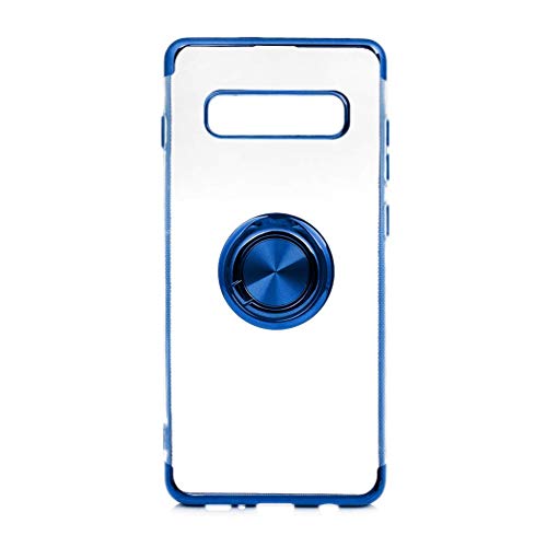 Funda para Galaxy S10 Plus Teléfono Móvil Silicona Bumper Case Funda con Anillo Giratorio de 360 Grados Rotaria Ring Holder Protectora Caso (Transparente + Azul, Samsung Galaxy S10 Plus)