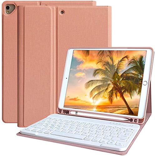 Funda Teclado iPad 10.2, Funda iPad 2020 con Ranura para Lápiz y Español (Incluye Letra Ñ) Teclado Bluetooth Inalámbrico Desmontable para iPad Air 2019/iPad Pro 10.5 2017- Cubierta Magnética