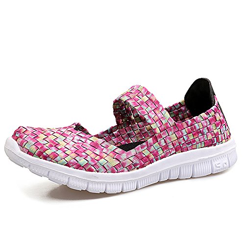 FZDX Zapatos de senderismo para mujer, hechos a mano, elásticos, sin cordones, ligeros, para respirar, (Rosa 577), 37 EU FZDX Zapatos de senderismo para mujer, hechos a mano, elásticos, sin cordones, ligeros, para respirar, (Rosa 577), 37 EU