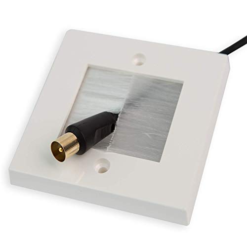 G-PLUG Placa de pared con pincel, estilo Decora, inserto de paso de cable para cables, correa de acceso de cable de una sola banda, placa de pared blanca estándar del Reino Unido con cepillos blancos
