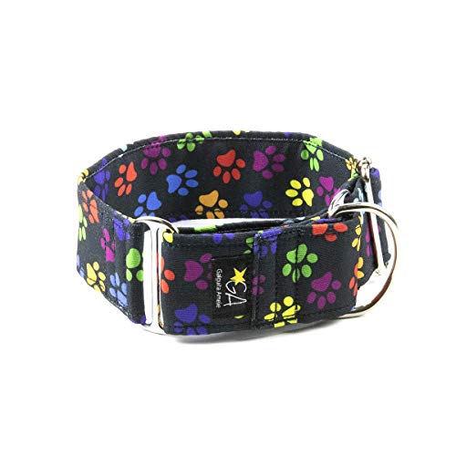 Galguita Amelie, 5cm Ancho Talla L (40cm - 49cm), Collar para Perro antiescape. Huellas.