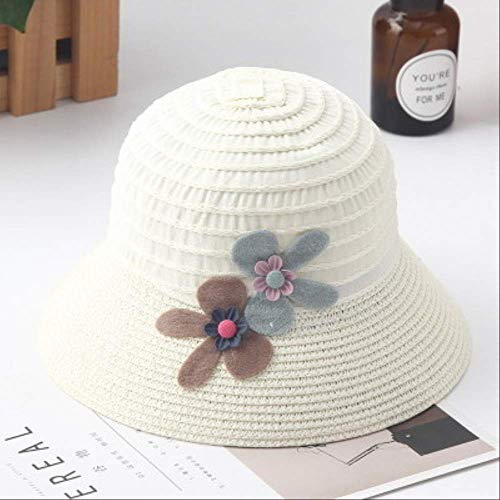 Generic Sombrero de paja de flores para niños de verano con visera para la playa del sol del bebé niña sombrero ancho de ala Floppy Panama para niñas 51-54 cm 4